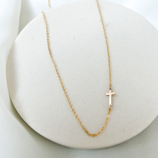Dainty Sideways Cross Necklace