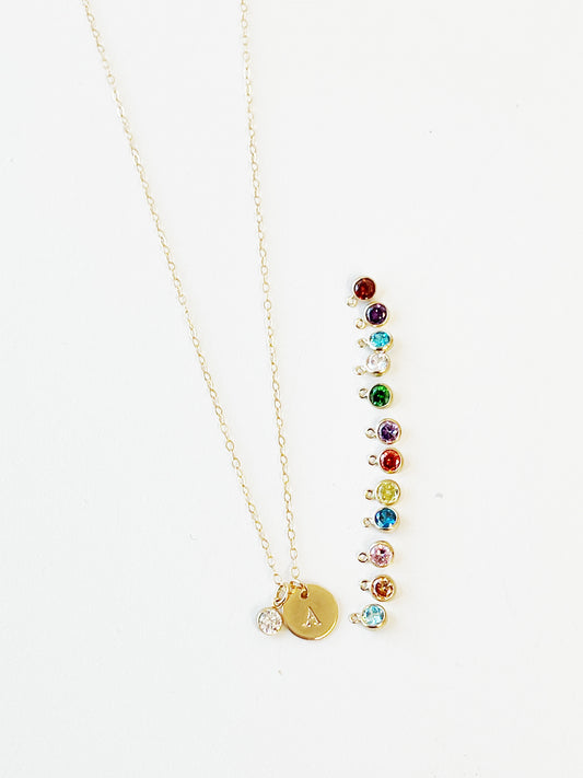 Initial Disc Birthstone Necklace